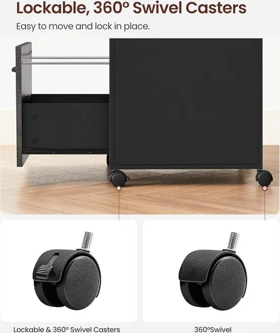 FurnStar - Nachtkastje - Commode - 42 x 44 x 66.5cm -Grijs - Zwart