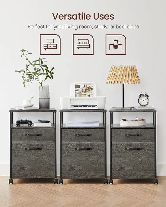 FurnStar - Nachtkastje - Commode - 42 x 44 x 66.5cm -Grijs - Zwart