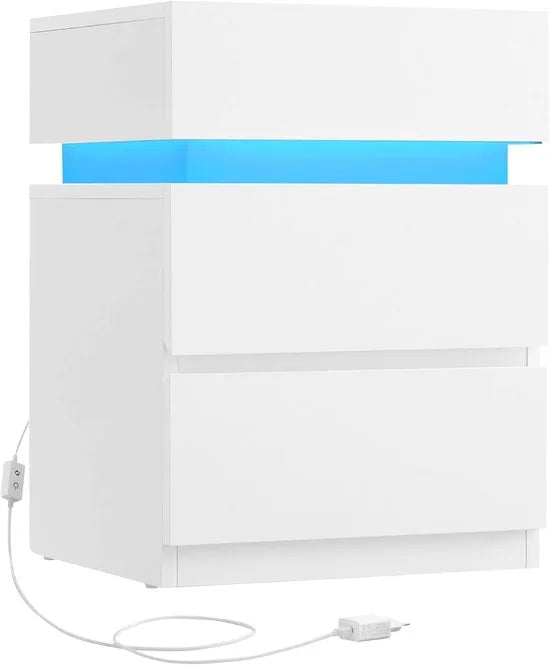 Furnstar Nachtkastje met ledverlichting - Bijzettafel - Verstelbare kleuren - Banktafel met 3 laden - Nachtkastje slaapkamer - Modern - 35 x 40 x 55 cm - Wit – Model 2