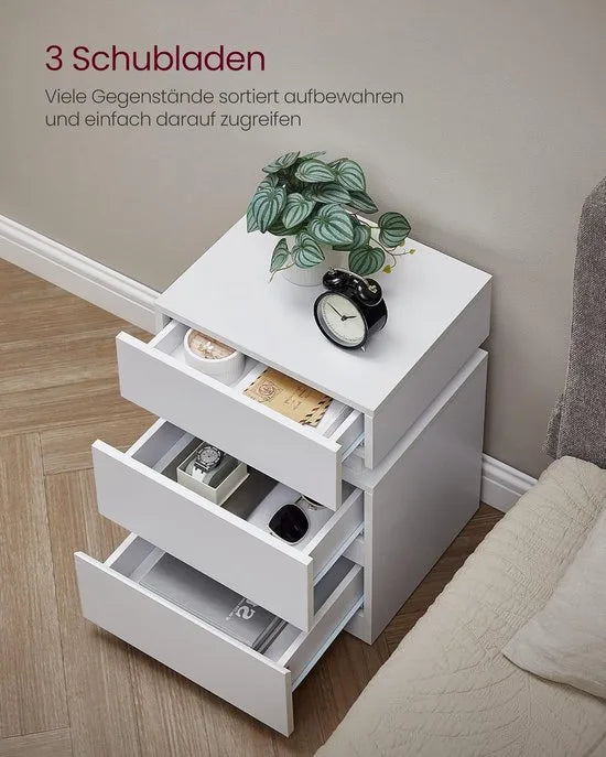 Furnstar Nachtkastje met ledverlichting - Bijzettafel - Verstelbare kleuren - Banktafel met 3 laden - Nachtkastje slaapkamer - Modern - 35 x 40 x 55 cm - Wit – Model 2