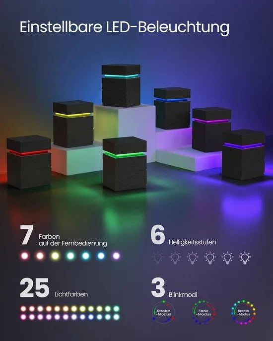 Furnstar Nachtkastje met ledverlichting - Set van 2 - Bijzettafel - Verstelbare kleuren - Banktafel met 3 laden - Nachtkastje slaapkamer - Modern - 35 x 40 x 55 cm -Zwart met Houtnerf – Model 1