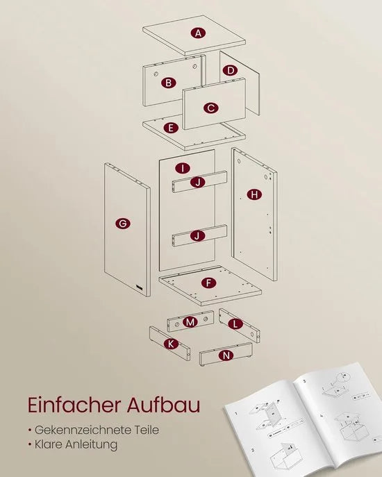 Furnstar - Nachtkastje - Smal - Bijzettafel met 2 laden - Open vak links of rechts monteerbaar - Voor slaapkamer en woonkamer - Ebbenzwart – Furnstar Set van 2 Natuurbeige (2770)