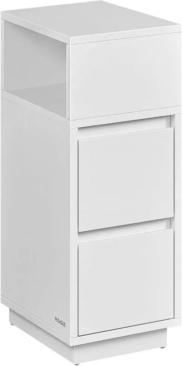 Furnstar - Nachtkastje - Smal - Bijzettafel met 2 laden - Open vak links of rechts monteerbaar - Voor slaapkamer en woonkamer - Wolkenwit