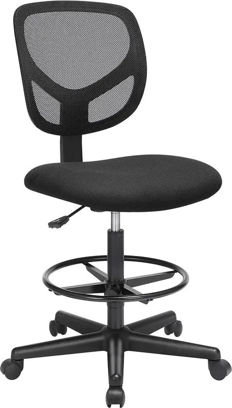 FurnStar - Office Chair - Ergonomic Work Stool - Seat Height 55-75 cm - High Work Chair with Adjustable Footrest - Maximum Load 120 kg - Black