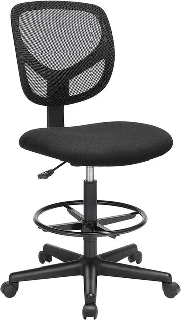 FurnStar - Office Chair - Ergonomic Work Stool - Seat Height 55-75 cm - High Work Chair with Adjustable Footrest - Maximum Load 120 kg - Black