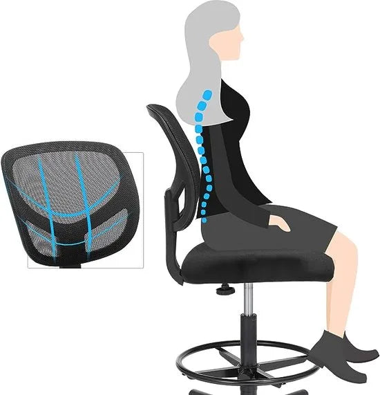 FurnStar - Office Chair - Ergonomic Work Stool - Seat Height 55-75 cm - High Work Chair with Adjustable Footrest - Maximum Load 120 kg - Black