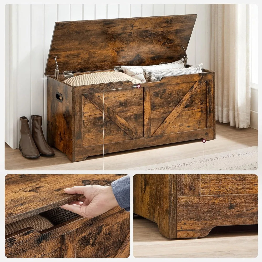 Furnstar Opbergbank – Opbergdoos & Schoenenbank – 100 x 40 x 46 cm – Voor Hal, Slaapkamer & Woonkamer – Rustiek Bruin