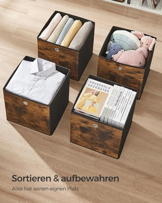 FurnStar - Opbergdoos - 6-delige set - opbergdozen - vliesstof - vouwdoos - 33 x 33 x 33 cm - stoffen doos - voor kubusplank - organizer voor kleding - vintage bruin-zwart