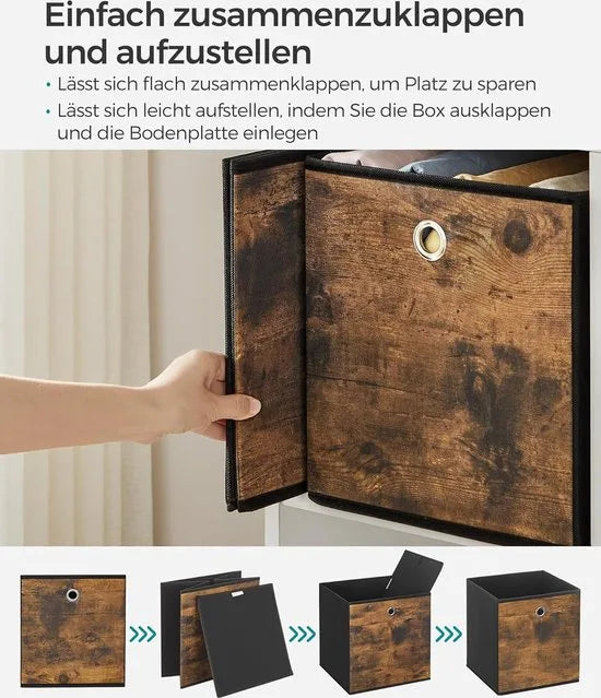 FurnStar - Opbergdoos - 6-delige set - opbergdozen - vliesstof - vouwdoos - 33 x 33 x 33 cm - stoffen doos - voor kubusplank - organizer voor kleding - vintage bruin-zwart