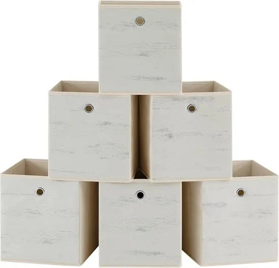 FurnStar - Opbergdoos - set van 6 - opbergdozen - vliesstof - vouwdoos - 26 x 26 x 28 cm - stoffen doos - voor kubusplank - organizer voor kleding - wit