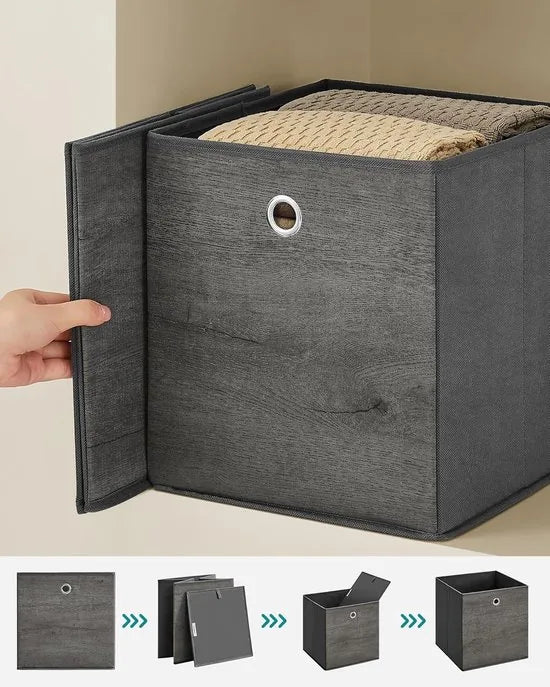 FurnStar - Opbergdoos - Set van 6 - Opbergdozen - Vliesstof - Vouwdoos - 30 x 30 x 30 cm - Stoffen Doos - Voor Kubusplank - Organizer voor Kleding - Mistgrijs – 26 x 26 x 28cm