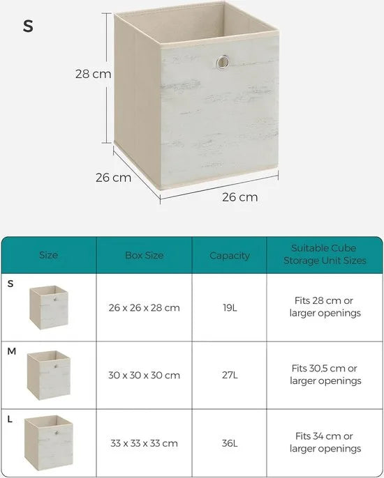 FurnStar - Opbergdoos - set van 6 - opbergdozen - vliesstof - vouwdoos - 26 x 26 x 28 cm - stoffen doos - voor kubusplank - organizer voor kleding - wit