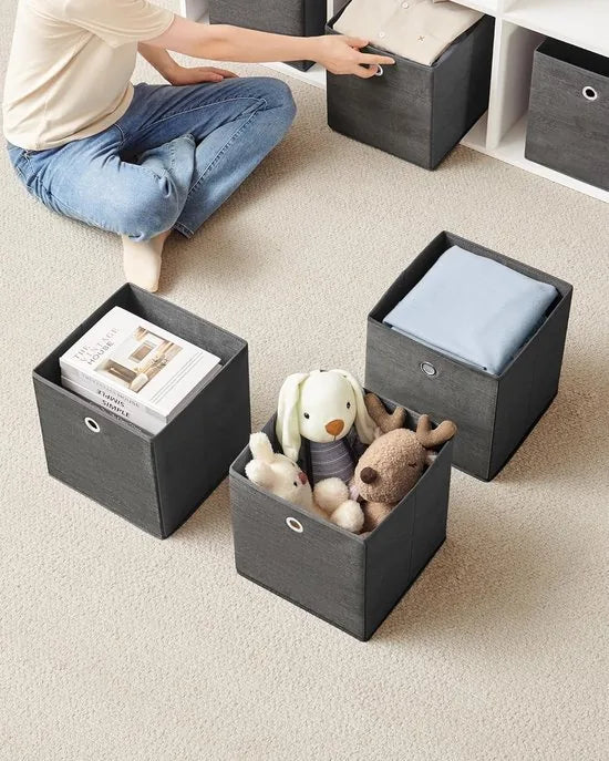 FurnStar - Opbergdoos - Set van 6 - Opbergdozen - Vliesstof - Vouwdoos - 30 x 30 x 30 cm - Stoffen Doos - Voor Kubusplank - Organizer voor Kleding - Mistgrijs – 26 x 26 x 28cm