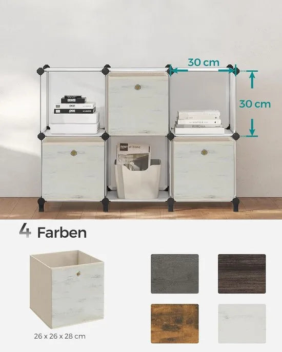 FurnStar - Opbergdoos - set van 6 - opbergdozen - vliesstof - vouwdoos - 26 x 26 x 28 cm - stoffen doos - voor kubusplank - organizer voor kleding - wit