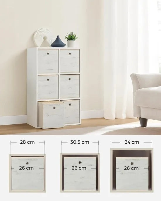 FurnStar - Opbergdoos - set van 6 - opbergdozen - vliesstof - vouwdoos - 26 x 26 x 28 cm - stoffen doos - voor kubusplank - organizer voor kleding - wit