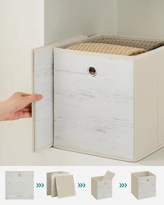 FurnStar - Opbergdoos - set van 6 - opbergdozen - vliesstof - vouwdoos - 26 x 26 x 28 cm - stoffen doos - voor kubusplank - organizer voor kleding - wit