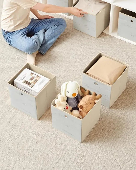 FurnStar - Opbergdoos - set van 6 - opbergdozen - vliesstof - vouwdoos - 26 x 26 x 28 cm - stoffen doos - voor kubusplank - organizer voor kleding - wit