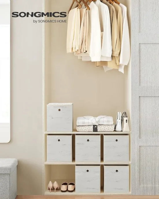 FurnStar - Opbergdoos - set van 6 - opbergdozen - vliesstof - vouwdoos - 26 x 26 x 28 cm - stoffen doos - voor kubusplank - organizer voor kleding - wit