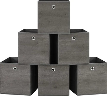 FurnStar - Opbergdoos - Set van 6 - Opbergdozen - Vliesstof - Vouwdoos - 30 x 30 x 30 cm - Stoffen Doos - Voor Kubusplank - Organizer voor Kleding - Mistgrijs