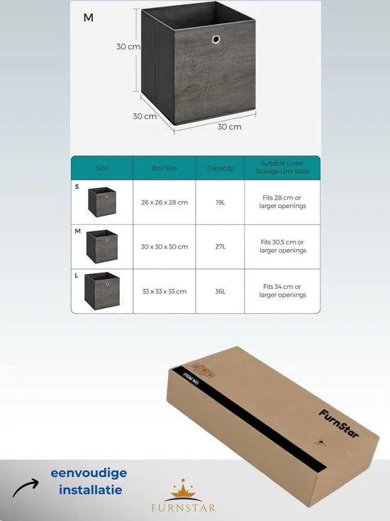 FurnStar - Opbergdoos - Set van 6 - Opbergdozen - Vliesstof - Vouwdoos - 30 x 30 x 30 cm - Stoffen Doos - Voor Kubusplank - Organizer voor Kleding - Mistgrijs