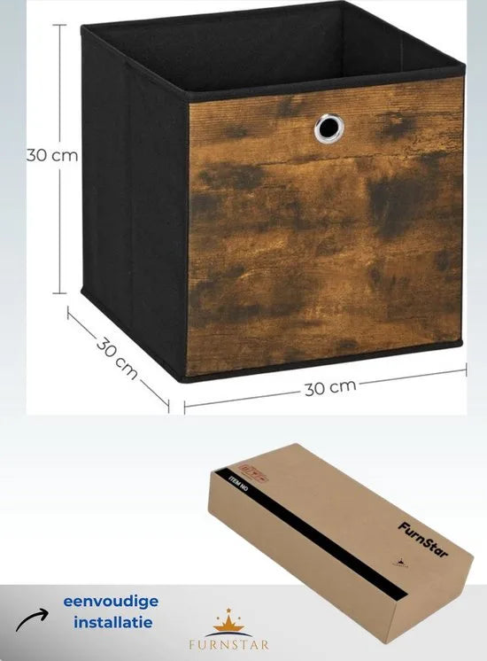 FurnStar - Opbergdoos - set van 6 - opbergdozen - vliesstof - vouwdoos - 30 x 30 x 30 cm - stoffen doos - voor kubusplank - organizer voor kleding - vintage bruin-zwart