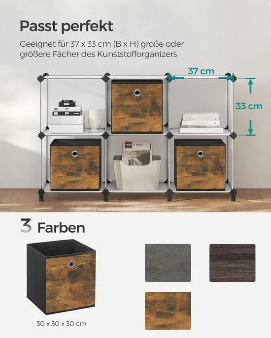 FurnStar - Opbergdoos - set van 6 - opbergdozen - vliesstof - vouwdoos - 30 x 30 x 30 cm - stoffen doos - voor kubusplank - organizer voor kleding - vintage bruin-zwart