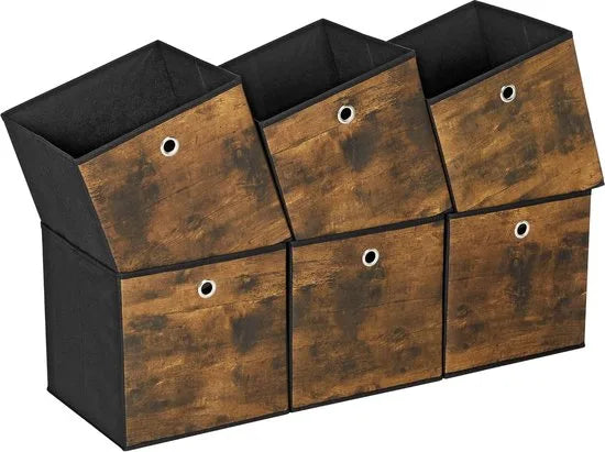 FurnStar - Opbergdoos - set van 6 - opbergdozen - vliesstof - vouwdoos - 30 x 30 x 30 cm - stoffen doos - voor kubusplank - organizer voor kleding - vintage bruin-zwart