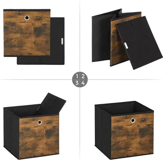 FurnStar - Opbergdoos - set van 6 - opbergdozen - vliesstof - vouwdoos - 30 x 30 x 30 cm - stoffen doos - voor kubusplank - organizer voor kleding - vintage bruin-zwart