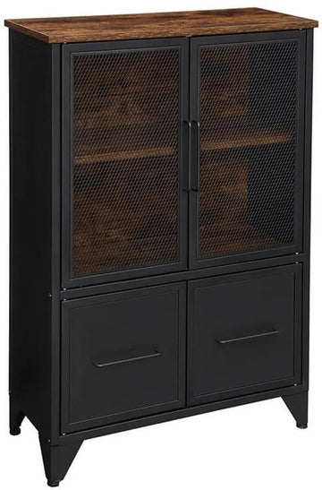 Furnstar Opbergkast Industrieel – Sideboard met Metalen Gaasdeuren – Kast met Planken – 75 x 33 x 100 cm – Rustiek Bruin/Zwart