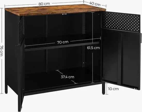 FurnStar - Opbergkasten - Magnetische Sluiting - Verstelbare Planken - Industriële - Zwart - 80x40x76cm