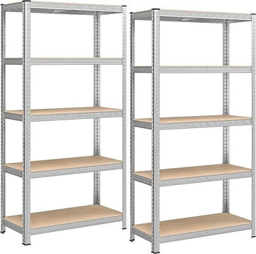 FurnStar - Opbergrek - 5 Planken - 2 Stuk - Monteren zonder schroeven - 875 kg - 180x90x40cm - Grijs