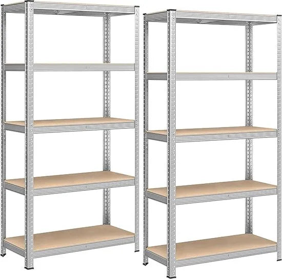 FurnStar - Opbergrek - 5 Planken - 2 Stuk - Monteren zonder schroeven - 875 kg - 180x90x40cm - Grijs
