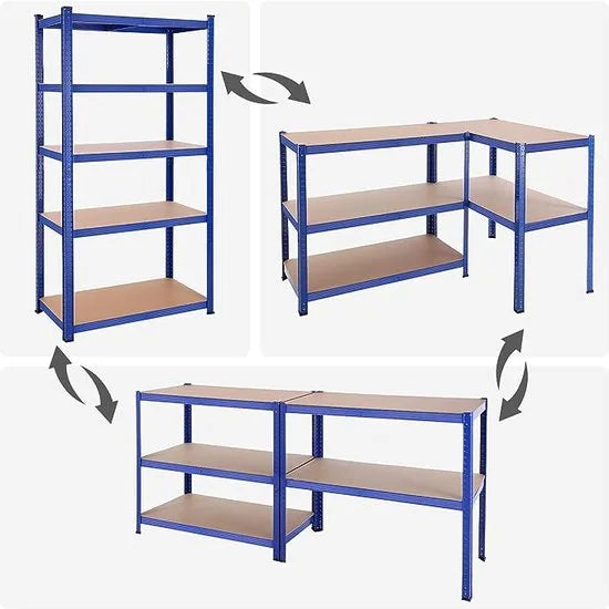 FurnStar - Opbergrek - 5 Planken - Monteren zonder schroeven - 600 kg - 200x100x50cm - Grijs