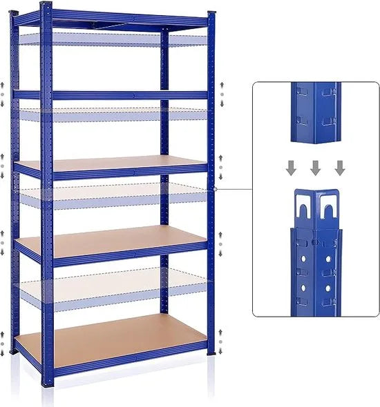 FurnStar - Opbergrek - 5 Planken - Monteren zonder schroeven - 600 kg - 200x100x50cm - Grijs