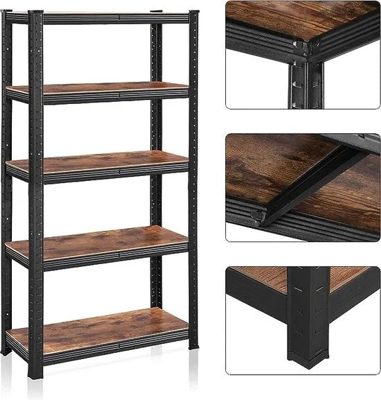 FurnStar - Opbergrek - 5 Planken - Monteren zonder schroeven - 650 kg - 150x75x30cm - Zwart