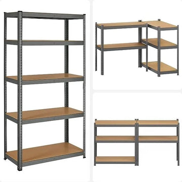 FurnStar - Opbergrek - 5 Planken - Monteren zonder schroeven - 875 kg - 180x90x40cm - Grijs