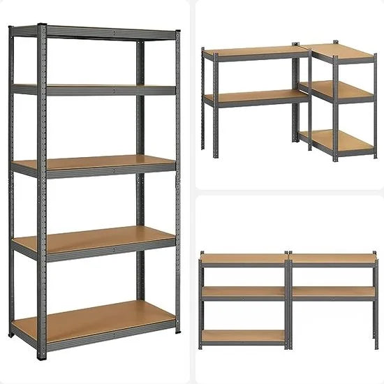 FurnStar - Opbergrek - 5 Planken - Monteren zonder schroeven - 875 kg - 180x90x40cm - Grijs