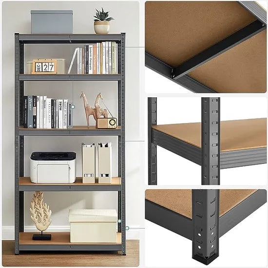 FurnStar - Opbergrek - 5 Planken - Monteren zonder schroeven - 875 kg - 180x90x40cm - Grijs