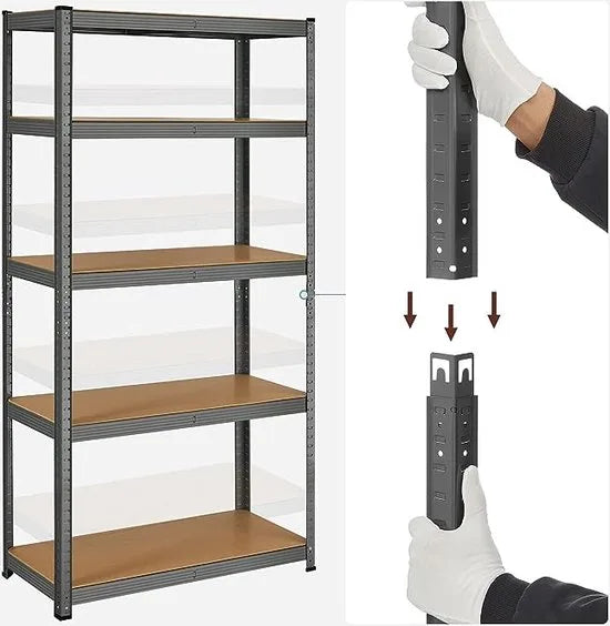 FurnStar - Opbergrek - 5 Planken - Monteren zonder schroeven - 875 kg - 180x90x40cm - Grijs