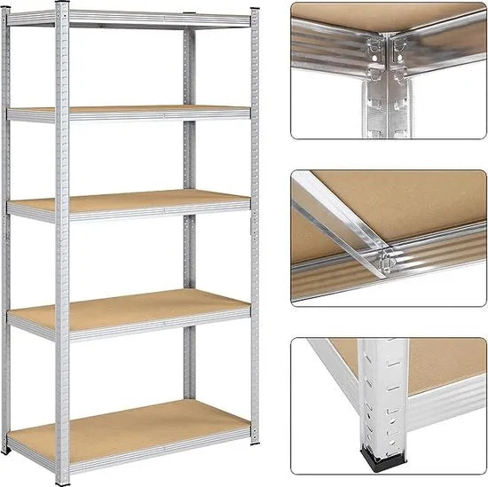 FurnStar - Opbergrek - 5 Planken - Monteren zonder schroeven - 875 kg - 200x100x50cm - Grijs