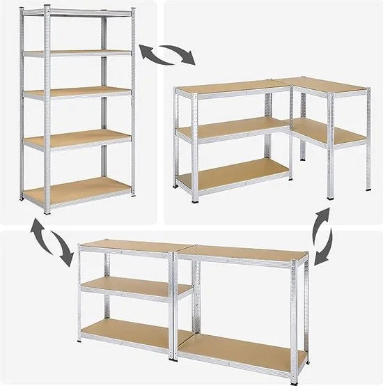 FurnStar - Opbergrek - 5 Planken - Monteren zonder schroeven - 875 kg - 200x100x50cm - Grijs
