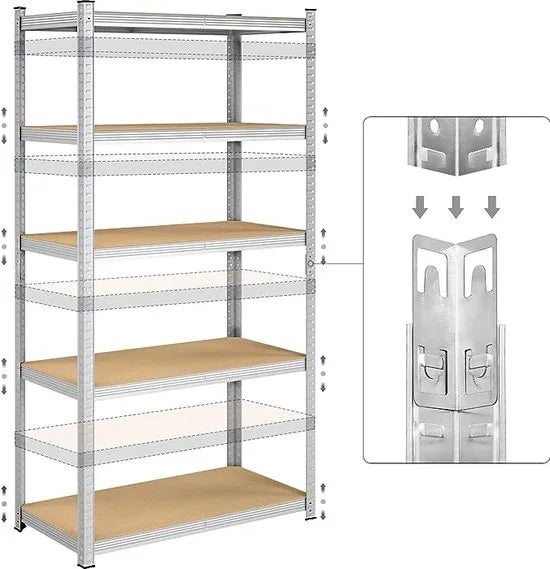 FurnStar - Opbergrek - 5 Planken - Monteren zonder schroeven - 875 kg - 200x100x50cm - Grijs