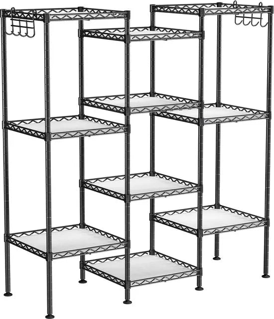 FurnStar - Opbergrek - Metalen opbergrek - Totaal draagvermogen 100 kg - met 5 PP-platen - Afneembare haken - 30 x 30 x 123,5 cm - Uitbreidbaar ontwerp voor kleine ruimte - Zwart
