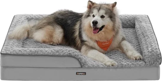 FurnStar - Orthopedisch hondenbed voor grote honden - Waterdichte hondenbank met afneembare pluche overtrek - 106 x 81 x 18 cm - Duifgrijs
