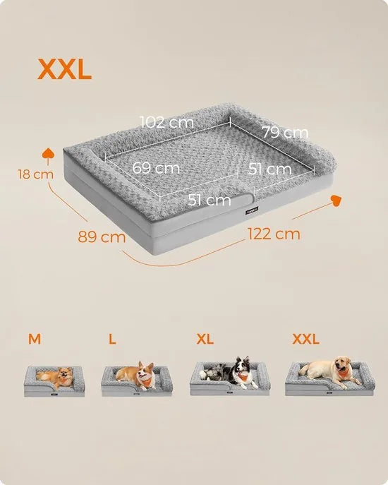 FurnStar - Orthopedisch hondenbed voor grote honden - Waterdichte hondenbank met afneembare pluche overtrek - 122 x 89 x 18 cm - Grijs