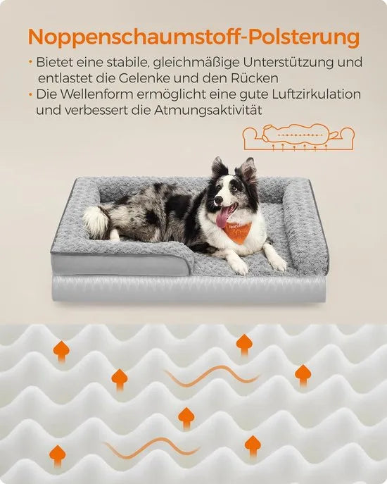 FurnStar - Orthopedisch hondenbed voor grote honden - Waterdichte hondenbank met afneembare pluche overtrek - 106 x 81 x 18 cm - Duifgrijs