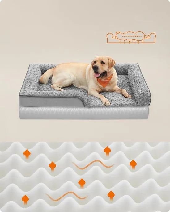 FurnStar - Orthopedisch hondenbed voor grote honden - Waterdichte hondenbank met afneembare pluche overtrek - 122 x 89 x 18 cm - Grijs