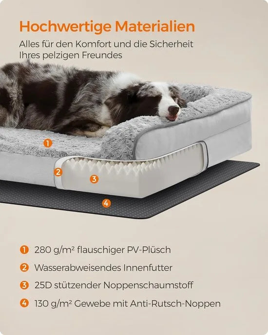 FurnStar - Orthopedisch hondenbed voor grote honden - Waterdichte hondenbank met afneembare pluche overtrek - 106 x 81 x 18 cm - Duifgrijs