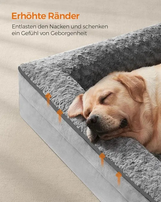 FurnStar - Orthopedisch hondenbed voor grote honden - Waterdichte hondenbank met afneembare pluche overtrek - 106 x 81 x 18 cm - Duifgrijs