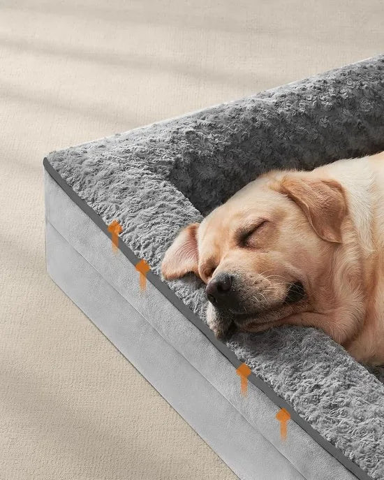 FurnStar - Orthopedisch hondenbed voor grote honden - Waterdichte hondenbank met afneembare pluche overtrek - 122 x 89 x 18 cm - Grijs